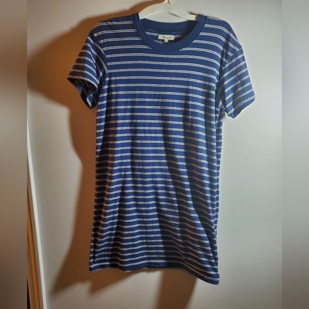 Madewell Striped Blue and White T-Shirt Dress